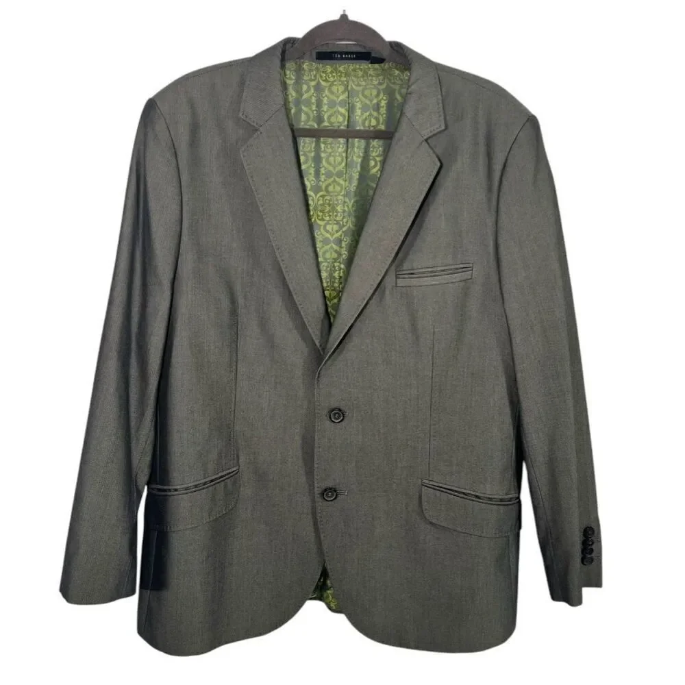 Ted Baker Two Button Jacquard Lined Blazer Gray Notched Lapel Men’s 46